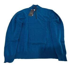 3-29 QI CASHMERE Men's 1/4 Zip Henley 100% Cashmere Sweater Blue Medium